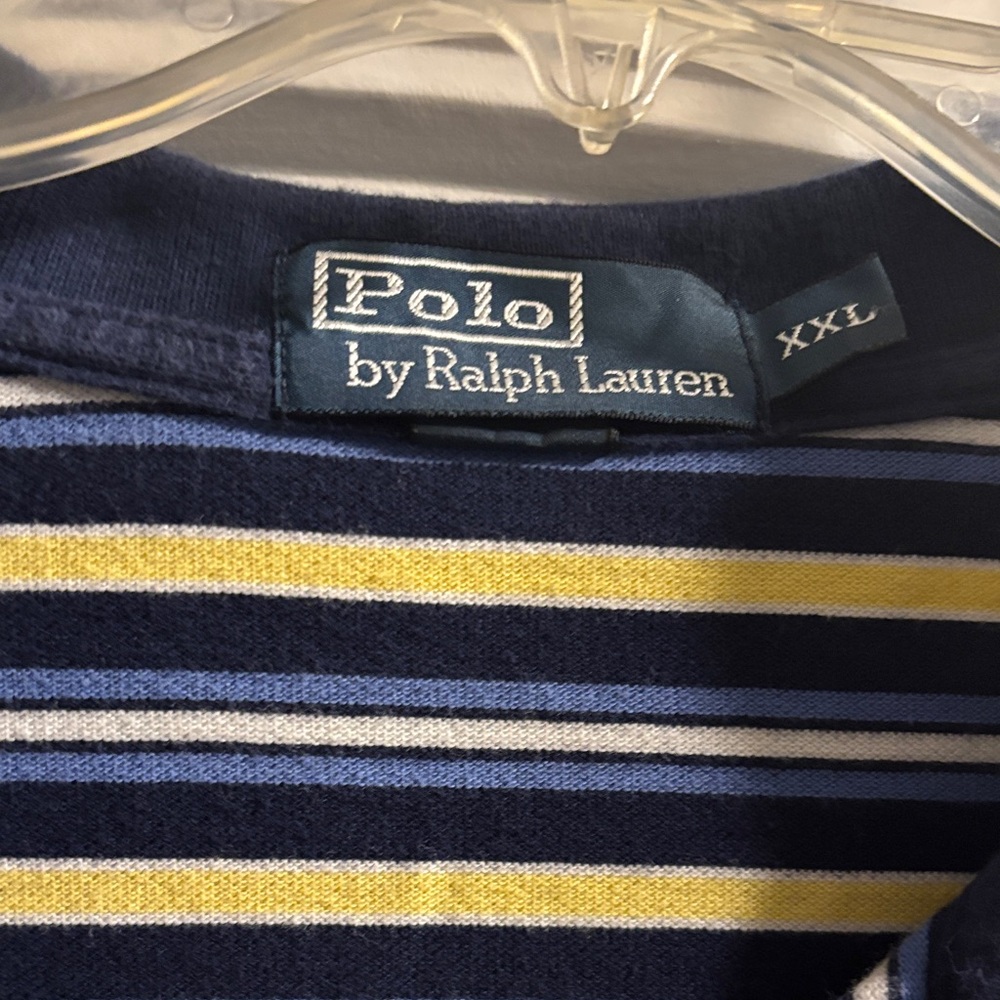 Polo by Ralph Lauren Men's Navy and Yellow Striped Polo - Picture 2 of 4